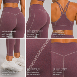 Ensemble de yoga pour femmes, leggings taille haute, soutien-gorge de sport, ensemble deux pièces, vêtements de sport, yoga, fitness, course à pied, entraînement - Product Image 4