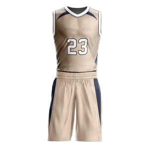Ensemble de maillots de basket-ball personnalisés unisexes, beige marine, col en V, sans manches, maille respirante, polyester à séchage rapide, vêtements de sport pour adultes - Product Image 3