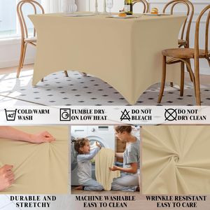 For Champagne 4FT Spandex <b>Rectangle</b> <b>Tablecloth</b> Washable Wrinkle-Free Stretch Covers for Parties Decorations & Events - Product Image 2