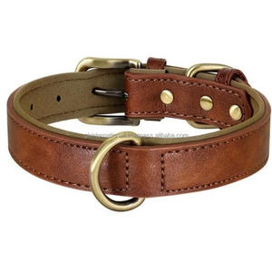 Leather Dog Collar Adjustable Soft Padded Pet Collar with brass Buckle and D ring Classic Waterproof Puppy Collars - Product Image 1