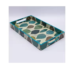 Plateau rectangulaire en bois imprimé moderne fait à la main, design unique, excellente qualité, salon, ensemble multi-pièces, cadeau d'usine - Product Image 3