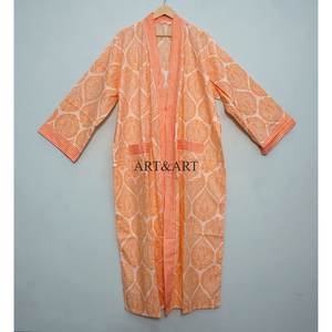 <b>Women's</b> Cotton <b>Kimono</b> Handmade Floral Printed Japanese Style Floor-Length Washable Robe Beachwear Lounge Wear Sleepwear - Product Image 1