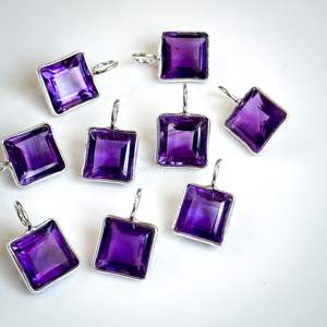 Colgante de piedra preciosa de amatista natural con corte princesa cuadrado, colgante de plata de ley 925 para la fabricación de joyas, suministro al por mayor. - Product Image 4