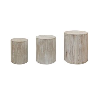 Set di 3 tavolini da caffè in legno bianco anticato con anelli di crescita dell'albero chiari e visibili - Product Image 4