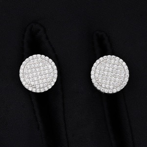 Pendientes de Plata de Ley 925 con Moissanita Redonda VVS, Diseño de Racimo, con Cierre de Rosca, Estilo Hip Hop, Joyería Unisex - Product Image 3