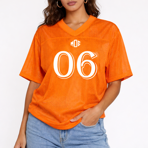 Jersey de Fútbol Americano Personalizado con Malla Naranja, MOQ Bajo, Unisex, Transpirable, Cuello en V, Uniforme Deportivo, Proveedor OEM al por Mayor - Product Image 1
