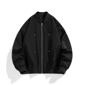 Men's Bomber <b>Jacket</b> Solid Color Zipper Closure Streetwear Windproof Polyester Winter Hooded Stand Collar Regular Sleeve Front - Product Image 6