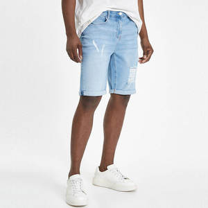 Shorts en jean bleu clair pour homme, décontractés, streetwear d'été, 100% coton, écologiques, respirants, coupe décontractée, mode, logo personnalisé - Product Image 4