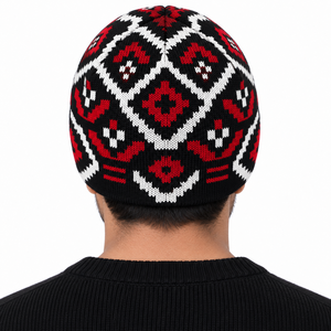 Wholesale 100% Acrylic Knit Beanie Unisex Black Red <b>White</b> Geometric Pattern Winter <b>Hat</b> Custom Logo Streetwear Cap B2B USA - Product Image 3