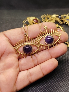 Pendientes de botón geométricos de moda para mujer, chapados en oro, con amatista y apatita, para boda o compromiso, joyería de piedra natural - Product Image 3