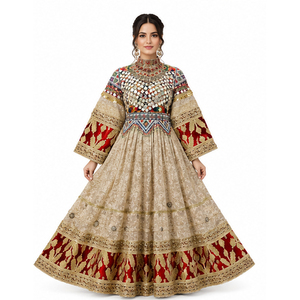 Vestido de novia tradicional de seda Lehenga Choli para mujer, largo hasta el suelo, bordado, estilo étnico, holgado, estilo afgano Kuchi. - Product Image 1