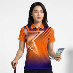 Men's Short Sleeve <b>Polo</b> Shirt Geometric Print <b>Orange</b> Purple Gradient Quick Dry Knitted Polyester Sporty Regular Fit - Product Image 6