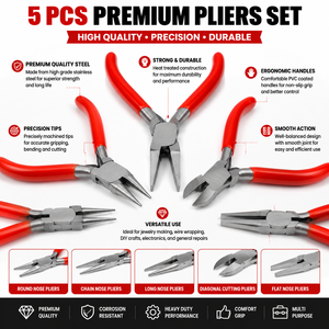 Jewelry <b>Pliers</b> <b>Set</b> 5Pcs Stainless Steel Red Handle For DIY Jewelry Making Tools - Product Image 5