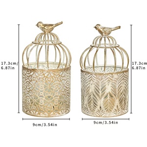 Bird Cage Style Moroccan <b>Lantern</b> <b>Set</b> with Intricate Metal Cutwork Candle Holders for Elegant Home Table Decor - Product Image 5
