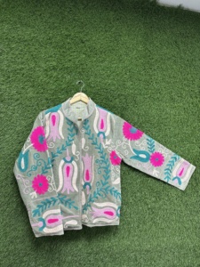 Handmade Suzani Embroidered <b>Velvet</b> Bomber <b>Jacket</b> <b>Women</b> Floral Boho Ethnic Eco-Friendly Thick Maaunique Autumn Winter 100% Cotton - Product Image 2