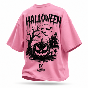 Custom <b>Women</b> <b>Halloween</b> Graphic <b>T</b> <b>Shirt</b> Pink Cotton Tee Scary Pumpkin Bat Print Short Sleeve Oversized Casual Streetwear Clothing - Product Image 3