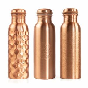 Ensemble de bouteilles d'eau en verre et cuivre pur, anti-fuite, design martelé, réutilisables, écologiques, avec couvercle métallique classique, pour usage domestique - Product Image 3