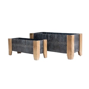 Jardinière surélevée en métal pour intérieur et extérieur, style ferme en bois naturel, pot de fleurs décoratif avec rangement, décoration d'intérieur - Product Image 1