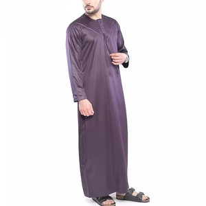Wholesale Premium Cotton Stand Collar Modest Men's Loose Fit Thobe <b>Islamic</b> Eid Plus Size Floor Length Short Sleeve Quick Dry - Product Image 4