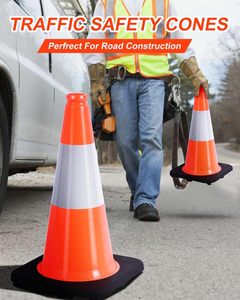 CITICITY 18 Inch Orange PVC Traffic Cones with Black Base, Reflective Safety Cones, Durable Construction Parking Cones for Roads - Product Image 4
