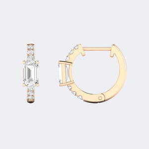 Pendientes de Aro Huggie con Esmeralda de 0.70CTW y Diamantes Cultivados en Laboratorio de Corte Redondo, Oro de 14K, VVS VS DEF, Múltiples Formas, Engaste Pavé con Puntas, Regalo de Joyería - Product Image 6
