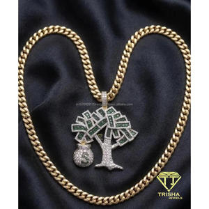 Pendentif Arbre à Monnaie en Argent Sterling 925, Moissanite, Diamant, Pierre Verte, Entièrement Sertie, Bijoux Hip Hop - Product Image 4