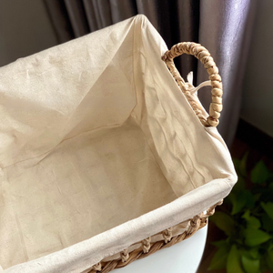 High-Quality Natural Water Hyacinth Seagrass Rattan Bamboo <b>STORAGE</b> <b>BASKET</b> with Frame Cotton Liner Home Organizer - Product Image 6