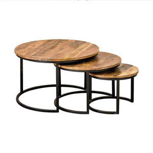 Juego de Mesas de Centro Modernas, Industriales y Ecológicas, con Superficie de Madera y Estructura de Hierro, Muebles para Sala de Estar, para Uso en el Hogar y Hoteles - Product Image 1