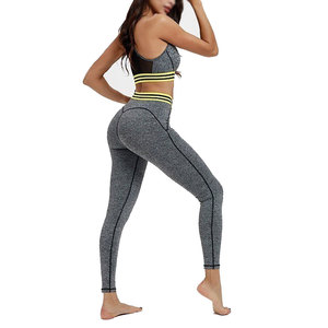 Conjunto de Pantalones de Yoga de Cintura Alta Color Gris Jaspeado para Mujer, Directo de Fábrica, Conjunto Deportivo de Dos Piezas con Rayas en Contraste para Gimnasio - Product Image 5