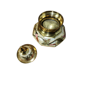 Handmade Eco-Friendly High Quality Brass Made Floral Design Hand Painted Gold Color Decorative Jars With Lid & Custom Logo - Product Image 5