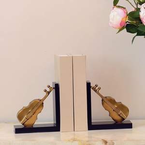 Porte-livres pour étagères en cuivre pur, porte-livres décoratifs en métal en forme de violon - Product Image 2