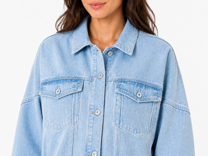 Veste en jean oversize pour femme, délavée clair, boutonnée, coupe décontractée, style classique, manches longues - Product Image 4