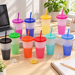 Custom Tumbler <b>Cup</b> PP Plastic Colour Changing with Lid UV Print <b>Cold</b> <b>Cup</b> with Lid for Corporate Gift Low MOQ - Product Image 2