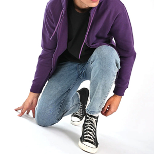 Sudadera con capucha unisex prémium al por mayor con cremallera completa – Sudadera de forro polar morado vibrante – Mezcla de algodón con logotipo personalizado – Fabricante a granel - Product Image 6