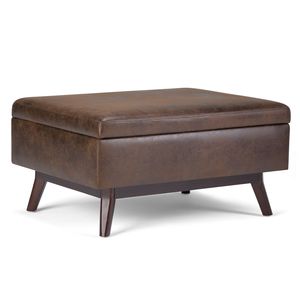Owen Distressed Chestnut Brown Coffee Table <b>Storage</b> Ottoman <b>Stools</b> & Ottomans - Product Image 1