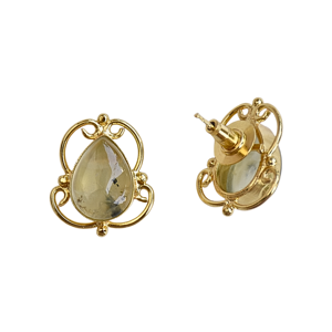 Vintage Gold Plated <b>Moon</b> Shape Prehnite Gemstone Natural Handmade Designer Stud <b>Earrings</b> Lightweight Wedding Fashion Jewelry - Product Image 5