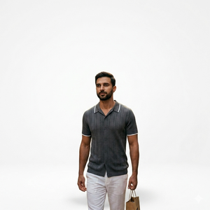 Nouveau cardigan d'été tissé à rayures pour homme, style vintage, décontracté, à manches courtes, coupe ajustée, type t-shirt - Product Image 4