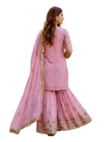 Salwar Kameez traditionnel pour femme, rose brodé en faux georgette, séchage rapide, style indien pakistanais, Sharara pour fêtes et mariages d'hiver
