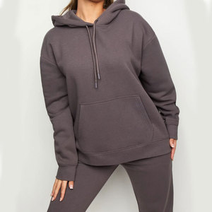 Solid Color Women Loose Pullover Hoodie And Trouser Set Private Logo Plain Street Fashion <b>Tracksuit</b> Set - Product Image 2