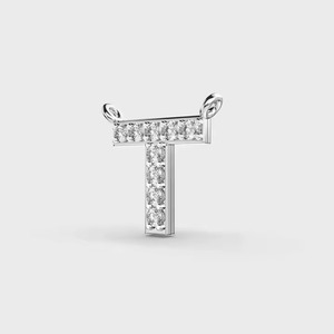 Rhodium Plated Letter T Pendant Necklace Cubic Zirconia Pave Setting Unisex Classic Everyday Wear - Product Image 3