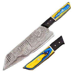 Couteau de chef personnalisé Burraq, fait main, en acier Damas, lame de 8 pouces, épaisseur 3,0 mm, manche en bois, étui en cuir, compatible lave-vaisselle - Product Image 1
