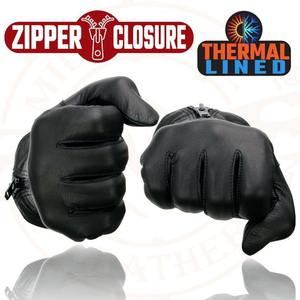 Gants en cuir noir de qualité supérieure, doublés thermiquement, avec fermeture éclair, chauds et isolés pour l'hiver, pour moto et conduite - Product Image 5
