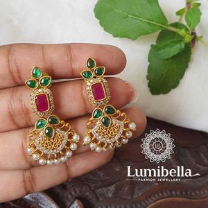 18K Gold Plated Pearl and Zircon Charm Hoop Drop Earrings for Women - Product Image 3