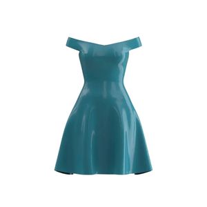 Off Shoulder Teal PU Mini <b>Dress</b> A-Line Fitted Sleeveless Solid Color Party Wear Summer Sexy Style - Product Image 1
