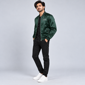 Chaqueta Bomber de Satén con Cristales de Primera Calidad para Hombre, Tela Lisa y Brillante, Diseño Inspirado en Diseñadores, Moda Casual, Nocturna y Urbana - Product Image 3