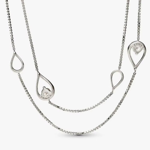 Luxury Double Layer Teardrop <b>Pendant</b> Necklace with 18K <b>Solid</b> <b>Gold</b> Link Chain Elegant Minimalist Wedding Women's Jewelry - Product Image 1