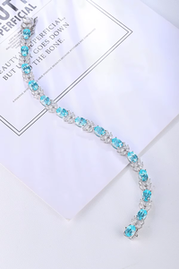 Bracelet en argent pour femme avec diamants taille ovale et pierres d'aigue-marine, style classique, à porter au quotidien - Product Image 4