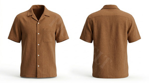 Chemise décontractée tendance à manches courtes pour homme, coupe ajustée, en mélange de lin léger, style boutonné, idéale pour l'été - Product Image 4