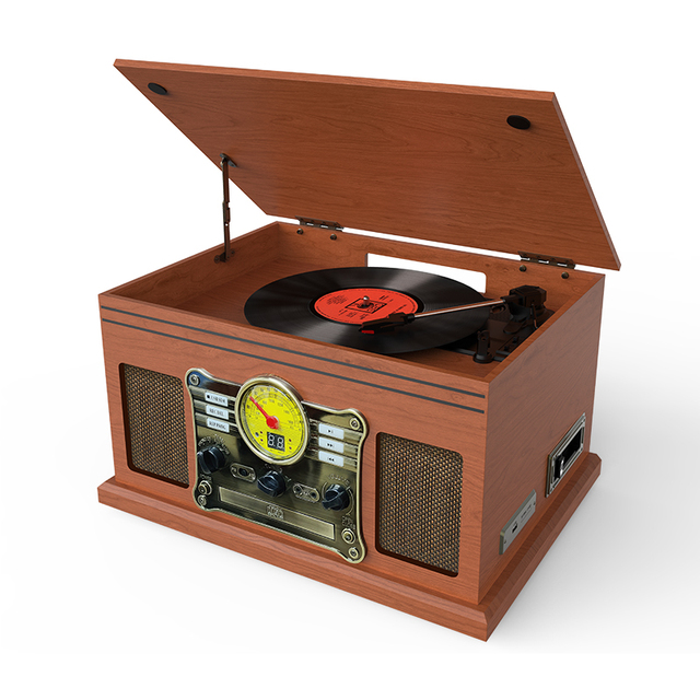 Classical Turntable CD Record Cassette Radio Player All in One Vinyl Record Players