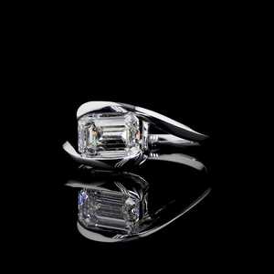 Sparkly Moissanite <b>Emerald</b> Cut Solitaire Crossover Band <b>Ring</b> For Unisex original 925 <b>Silver</b> For Bridal Surprise Gift For Lovers - Product Image 4